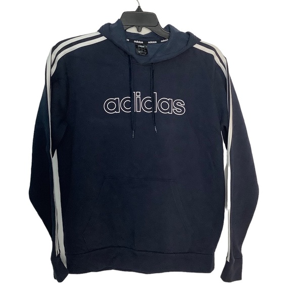 Men’s Adidas Medium 38 - 40 Navy Blue Soft Fleece Pullover Hoodie Sweatshirt - Picture 2 of 8